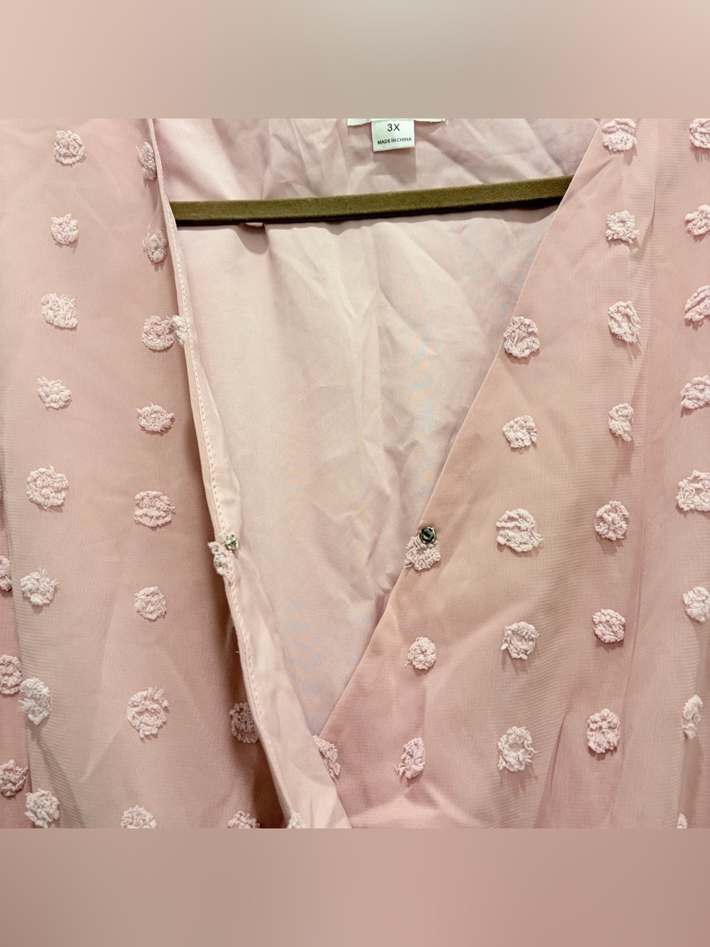 Chic Soul Pink Swiss Dot Surplice Midi Dress 3X Boho - Picture 4 of 10